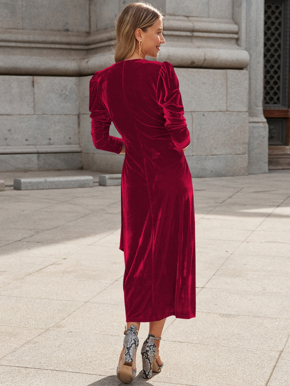 Surplice Puff Sleeve Midi Dress