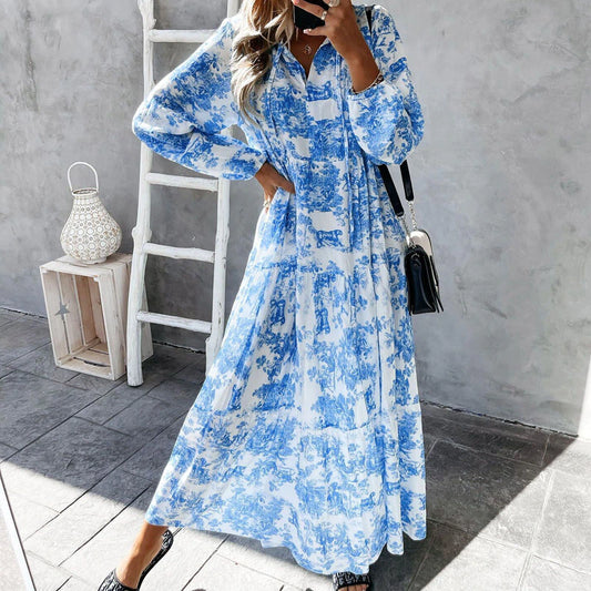 Toile Print Tiered Maxi Dress