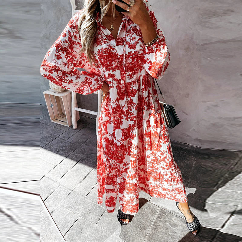 Toile Print Tiered Maxi Dress