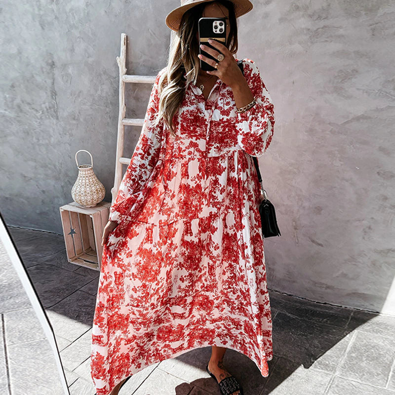 Toile Print Tiered Maxi Dress