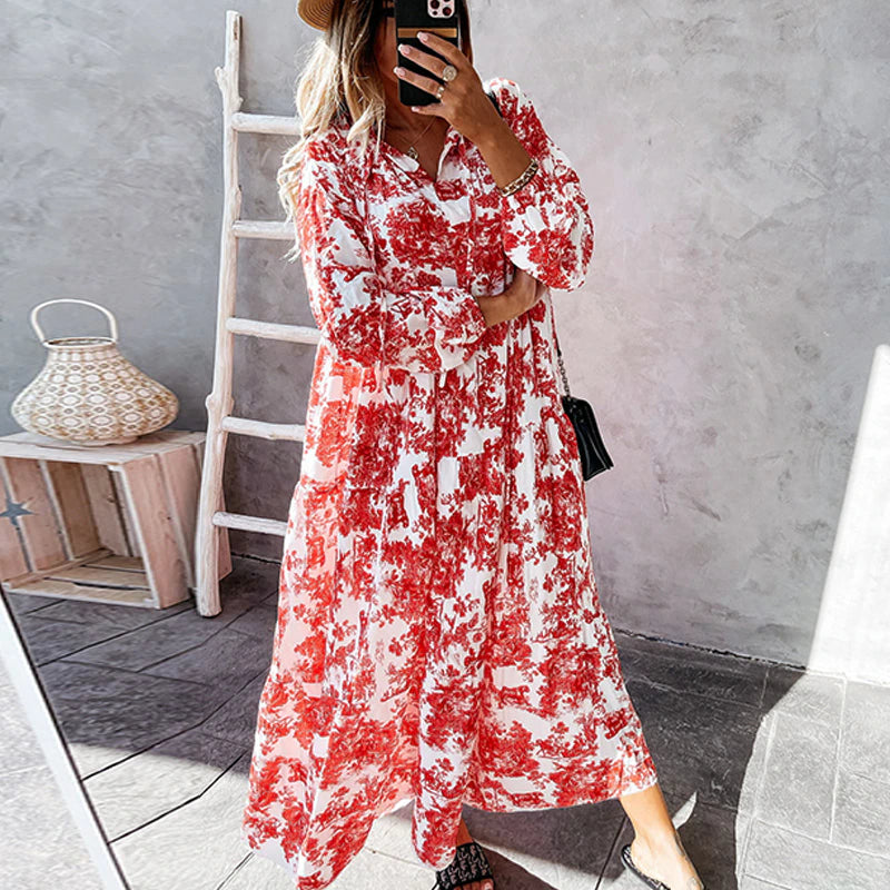 Toile Print Tiered Maxi Dress