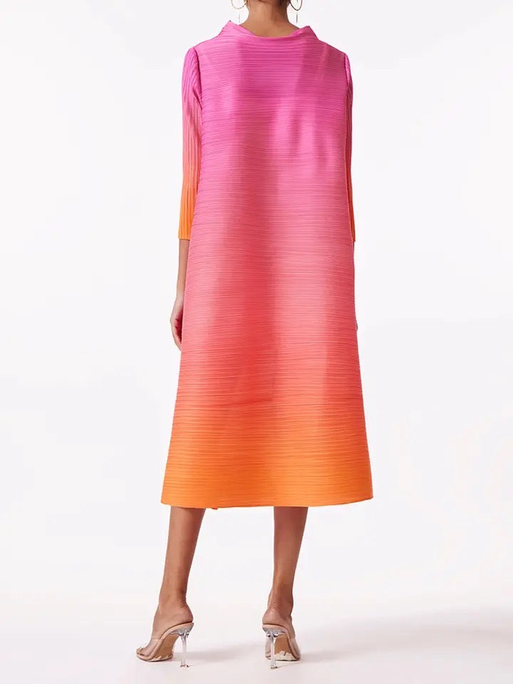 Pink and Orange Ombre Pleated Dress