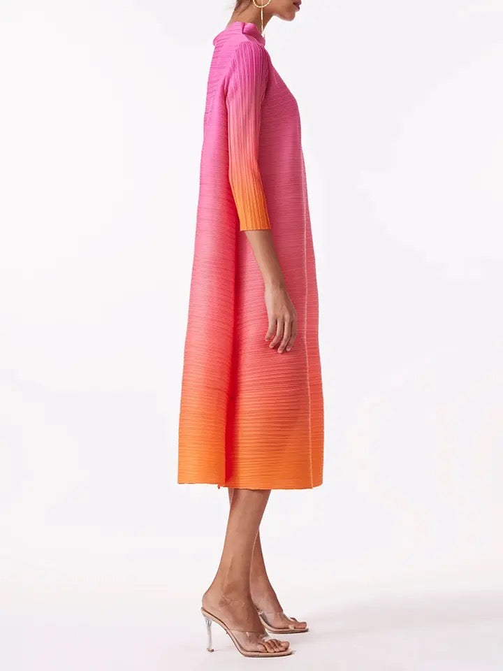 Pink and Orange Ombre Pleated Dress