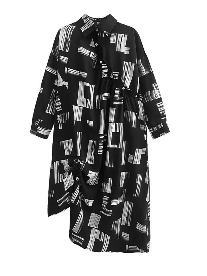 Black and White Irregular Shirt Dress